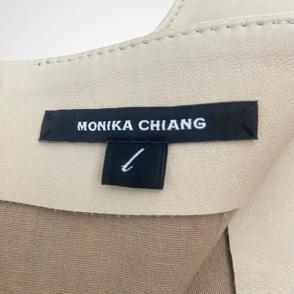 Monika Chiang Real Leather Skirt Women Size L Beige Business Casual Knee Length - Picture 8 of 10